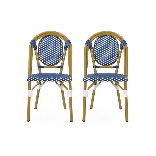 Remi Outdoor French Bistro Chairs (Set of 2) by Christopher Knight Home - Blue + White + Bamboo Prin | Bed Bath & Beyond