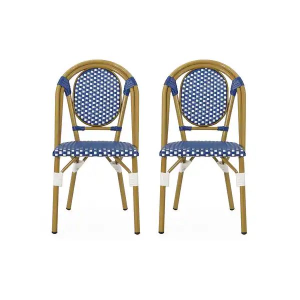 Remi Outdoor French Bistro Chairs (Set of 2) by Christopher Knight Home - Blue + White + Bamboo Prin | Bed Bath & Beyond