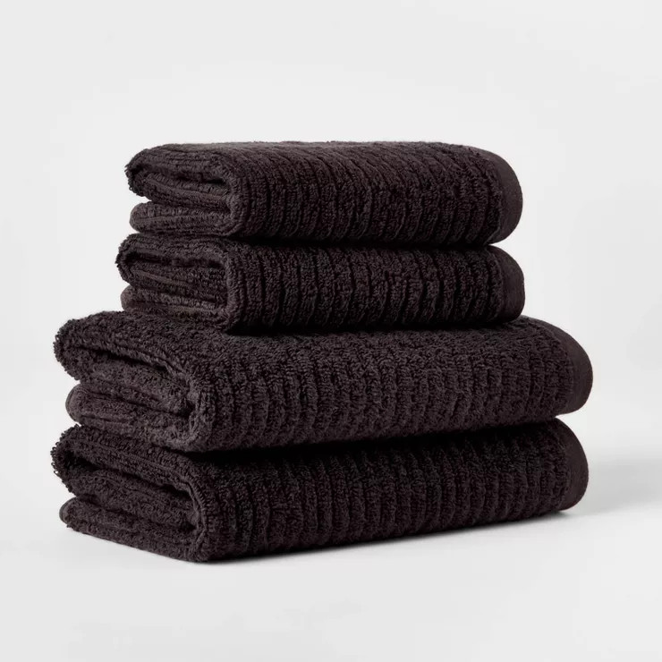 4pk Quick Dry Ribbed Hand/Wash Towel Set Washed Black - Threshold™ | Target
