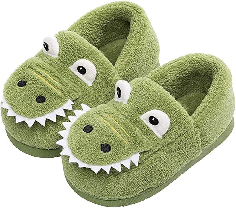 JACKSHIBO Girls Boys Home Slippers Warm Dinosaur House Slippers for Toddler Fur Lined Winter Indo... | Amazon (US)