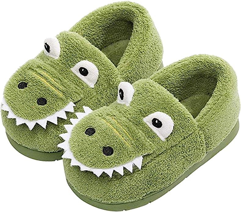 JACKSHIBO Girls Boys Home Slippers Warm Dinosaur House Slippers for Toddler Fur Lined Winter Indo... | Amazon (US)