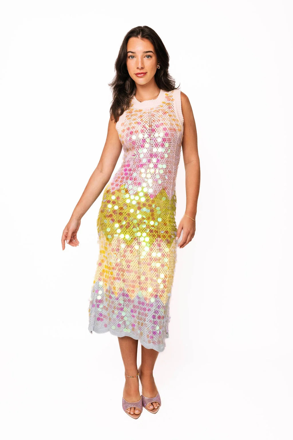 Colorblock Zig Zag Paillette Knit Midi Dress | Queen of Sparkles