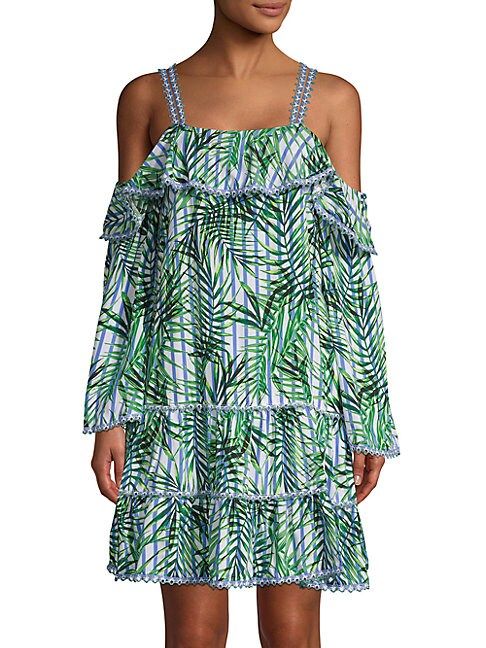 Palm Print Cold-Shoulder Flounce Dress | Saks Fifth Avenue OFF 5TH
