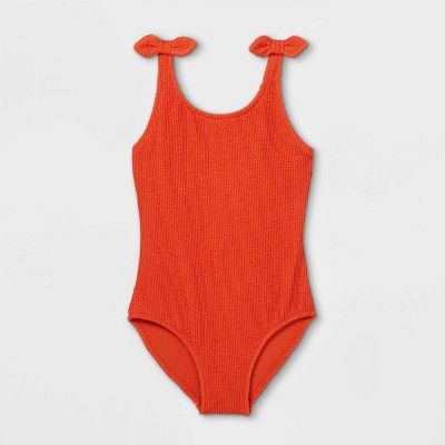 Girls' Pucker Textured and Pout One Piece Swimsuit - Cat & Jack™ Rust | Target