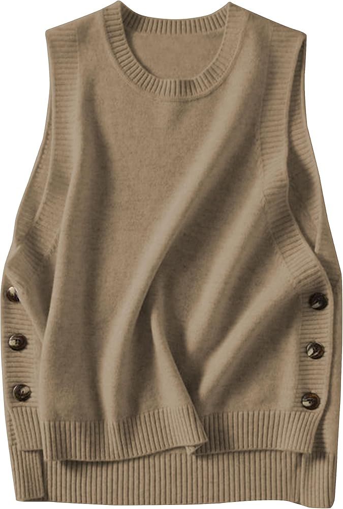 HangNiFang Women's Round Neck Sleeveless Pullover Ribbed Knit Sweater Vest Top | Amazon (US)