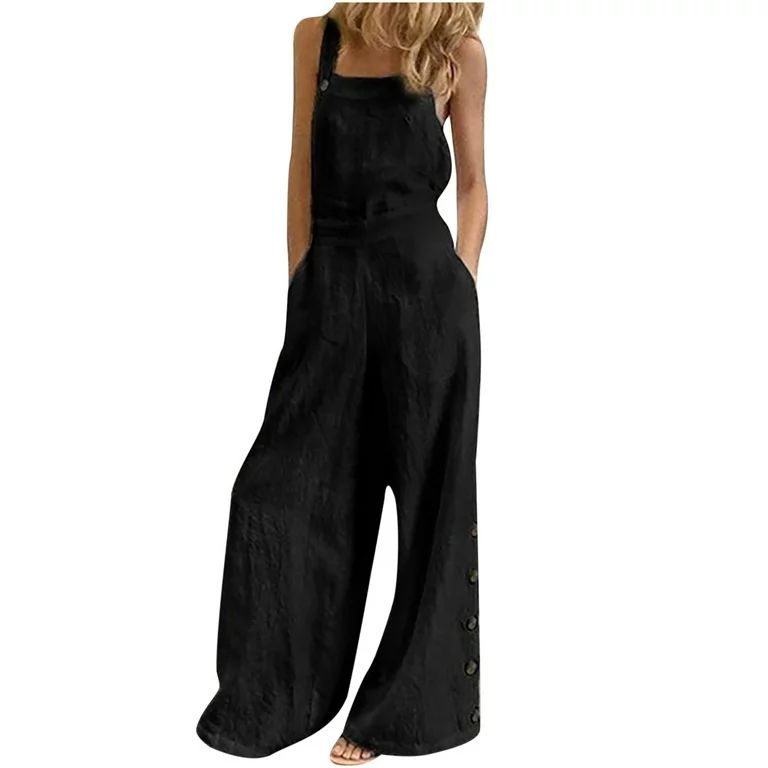 Ichuanyi Women Loose Jumpsuit Casual Suspender Pants Wide Leg Solid Buttons Overalls | Walmart (US)
