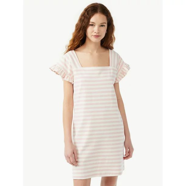 Free Assembly Women's Square Neck Mini Dress with Ruffle Sleeves | Walmart (US)
