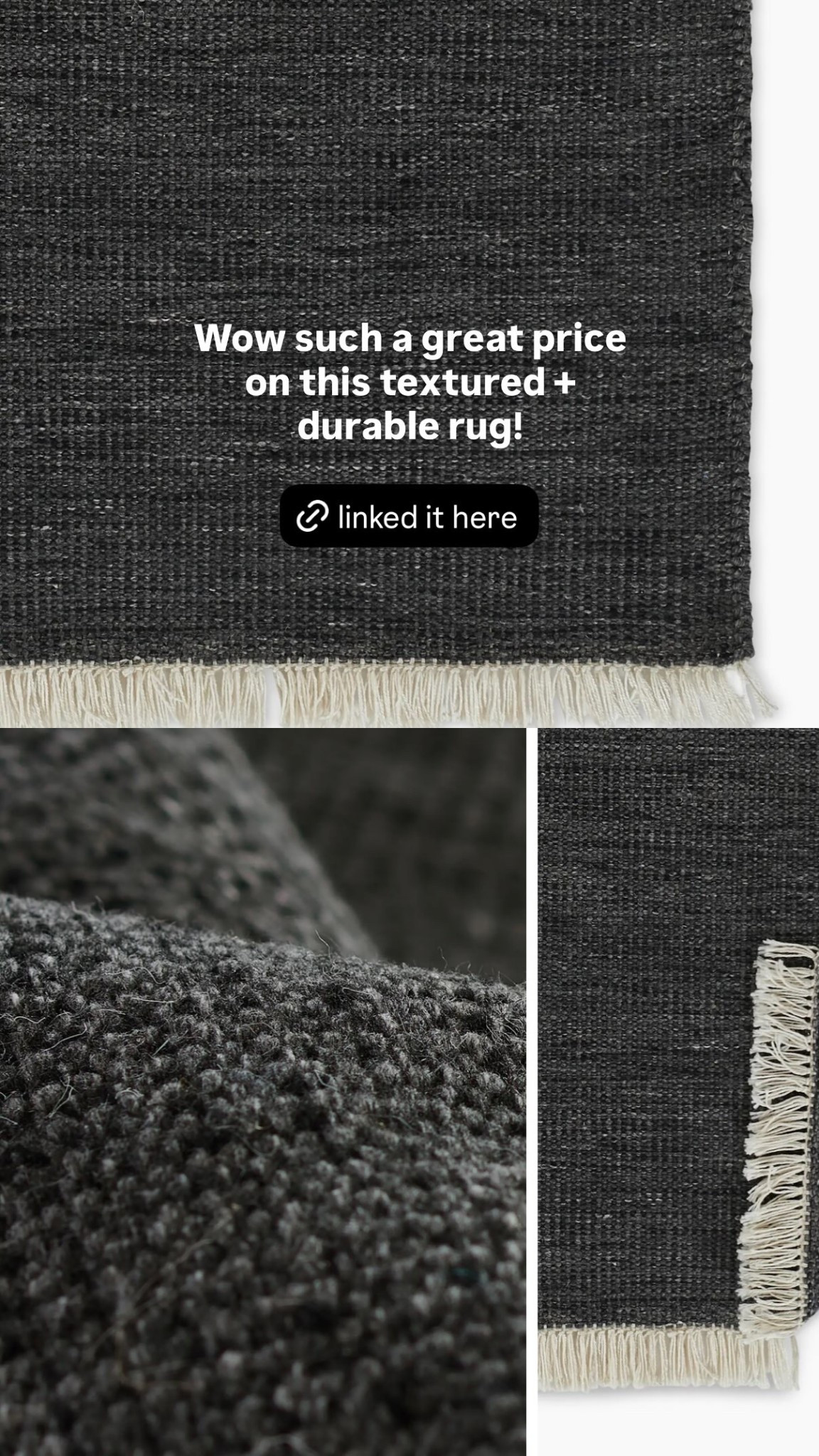 Wow such a great price on this textured + durable rug!