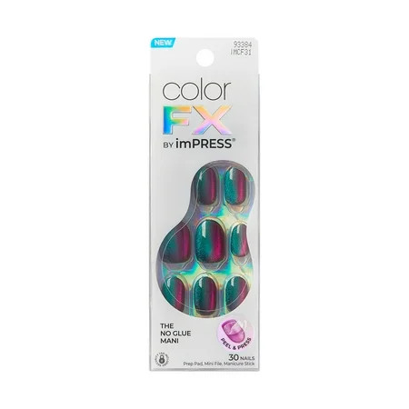 KISS imPRESS Color FX Short Oval Press-on Nails, Black, 30 Pieces | Walmart (US)