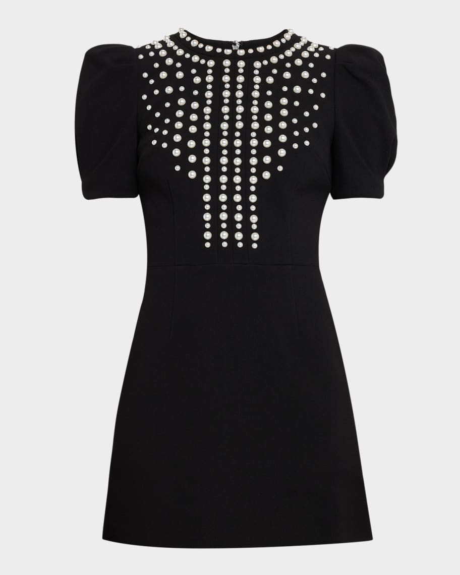 Puff-Sleeve Pearly Studded Mini Dress | Neiman Marcus