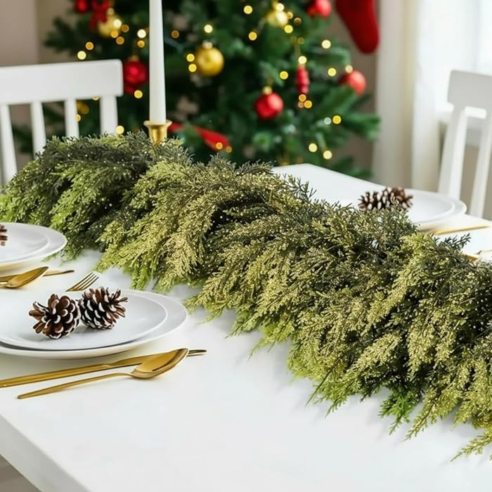 1 Pcs Gold Glitter Cedar Garland - Christmas Artificial Green Garland Decoration for Winter Holid... | Amazon (US)