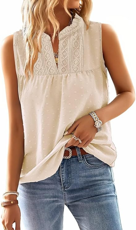 Falechay Womens Summer Tops V Neck Blouses for Women Boho Clothing Dressy Casual Flowy Lace Sleev... | Amazon (US)
