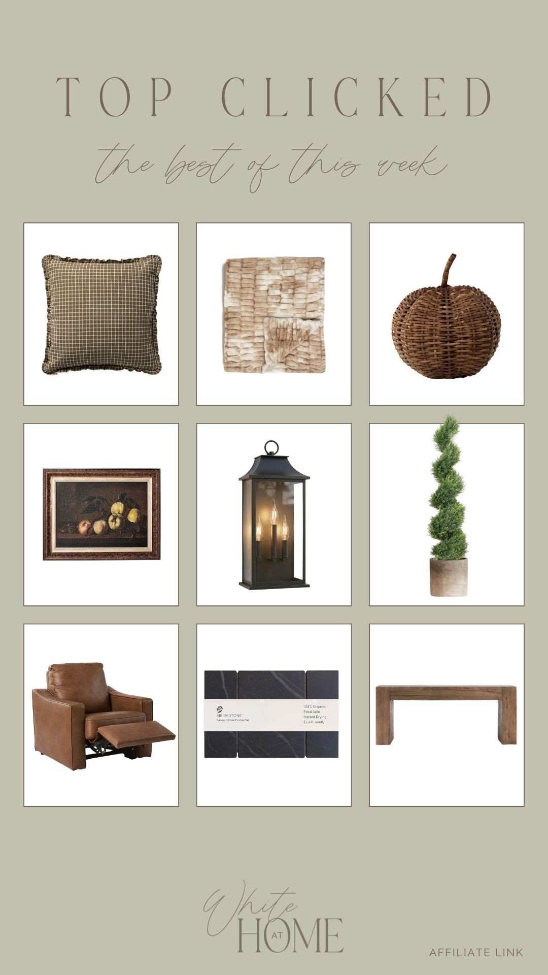 Last week’s top clicked favorites! Seasonal throws, cozy new outdoor additions, heirloom furniture, and beautiful new kitchen arrivals.

#LTKHome