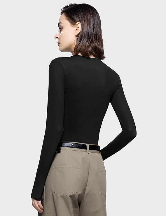 PUMIEY Women's Long Sleeve T Shirts Crew Neck Slim Fit Tops Sexy Basic Tee Smoke Cloud Pro Collec... | Amazon (US)