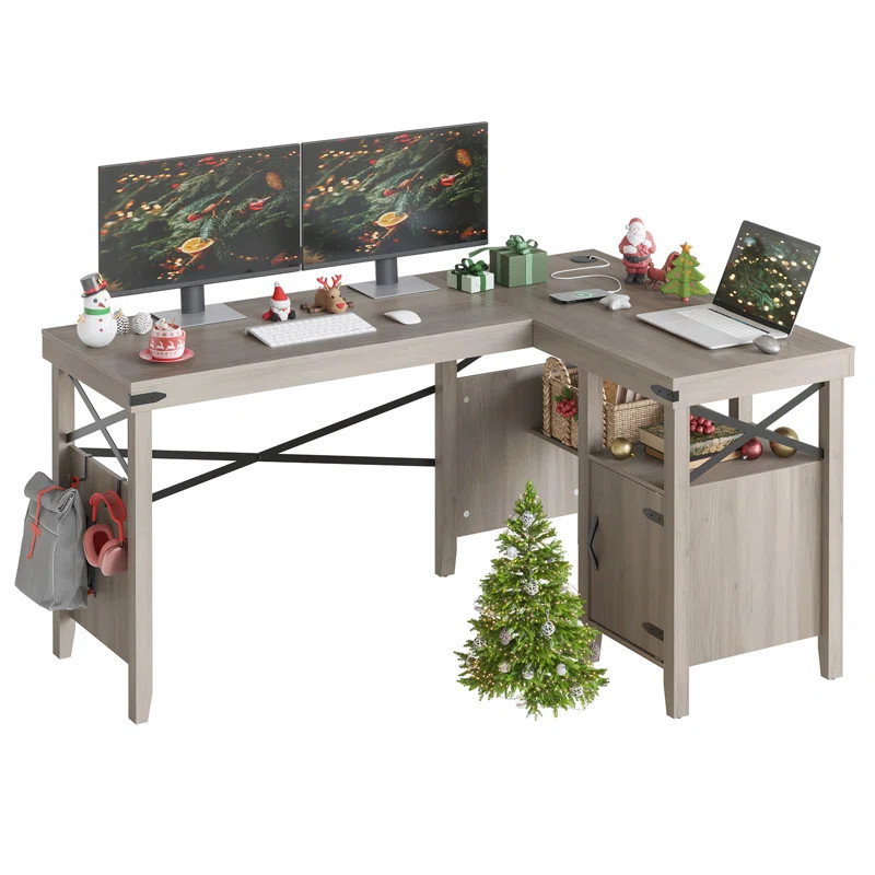 Koopman L-Shaped Home Office Computer Desk with Storage Cabinet, Farmhouse Office Table for Writi... | Wayfair North America