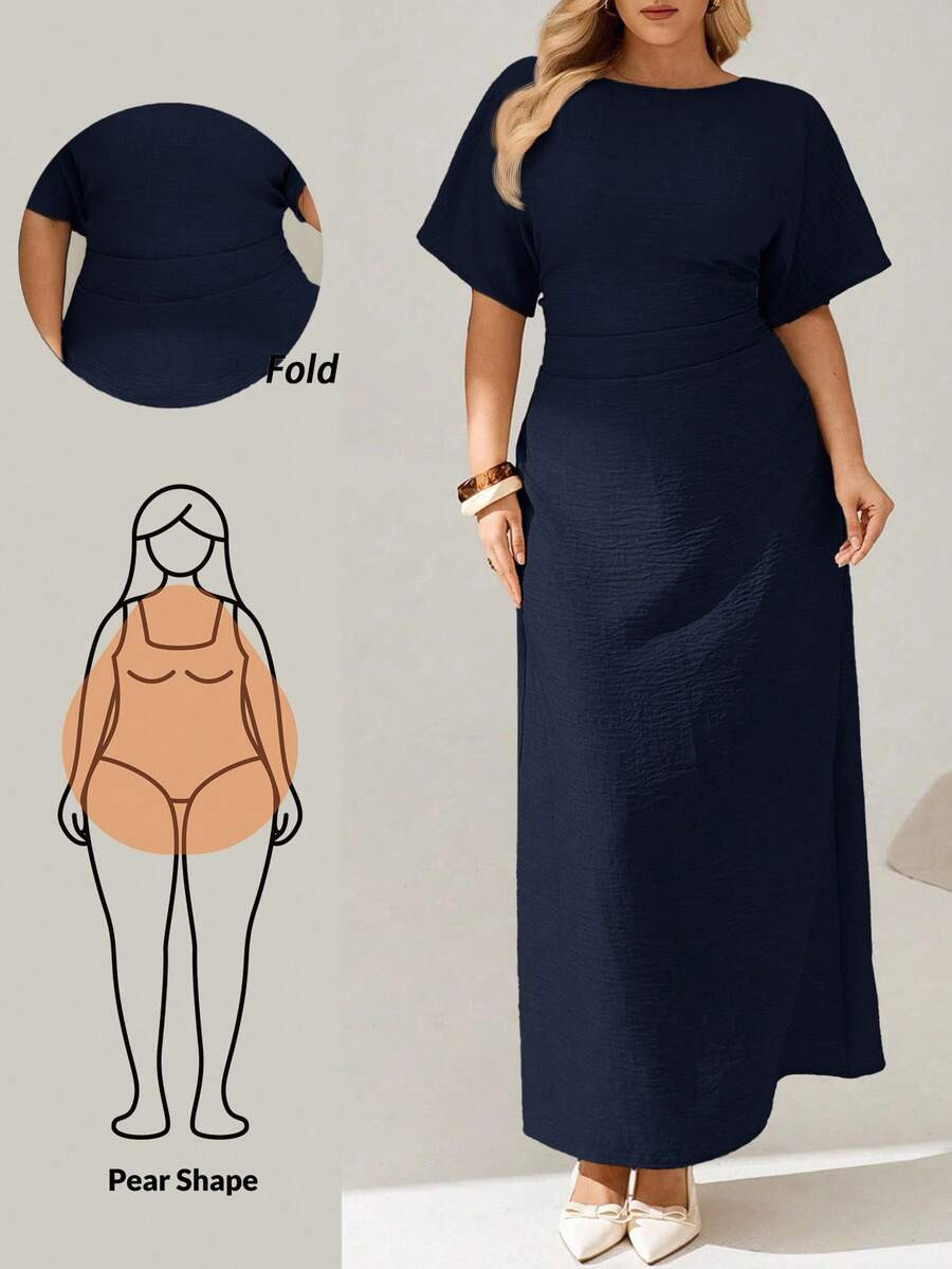 Auralis Plus-Size Summer Solid-Colored Linen Dress For Ladies, Short-Sleeved Long Dress, Summer L... | SHEIN