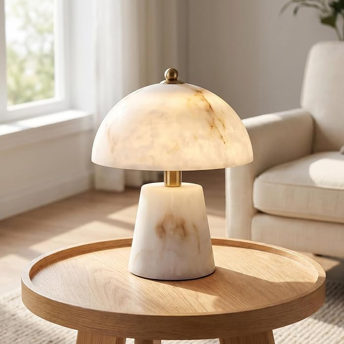 Faux Marble Mushroom Table Lamp, Natural Stone Look, Metal Accent | Amazon (US)