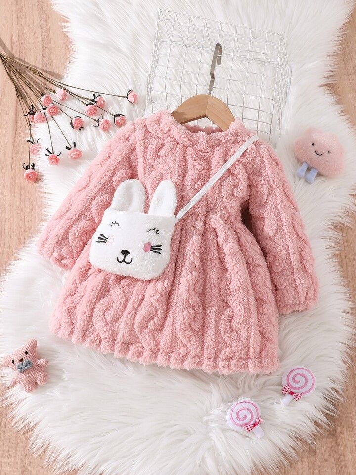 Baby Solid Fuzzy Dress Without Bag | SHEIN
