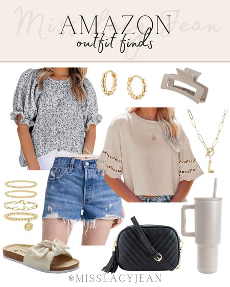 Amazon outfit finds include floral top, basic top, denim shorts, crossbody bag, tumbler, gold jewelry, hair claw, slide sandals.

Outfit, spring outfit, summer outfit, Amazon finds, looks for less

#LTKshoecrush #LTKstyletip #LTKfindsunder50