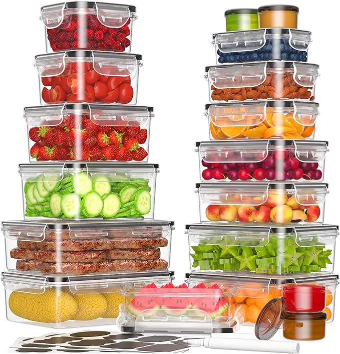 36-Piece Food Storage Containers with Lids(18 Containers & 18 Lids), Plastic Food Containers for ... | Amazon (US)