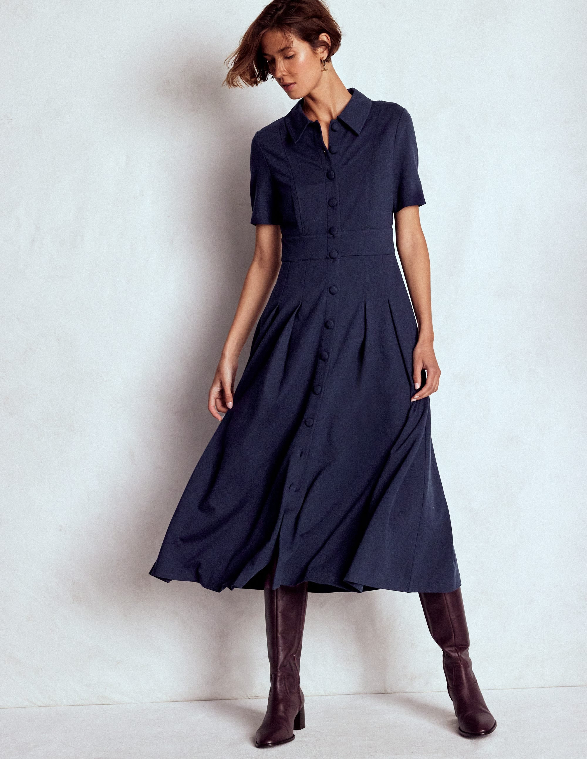 Bridget Ponte Shirt Dress-Navy | Boden (US)