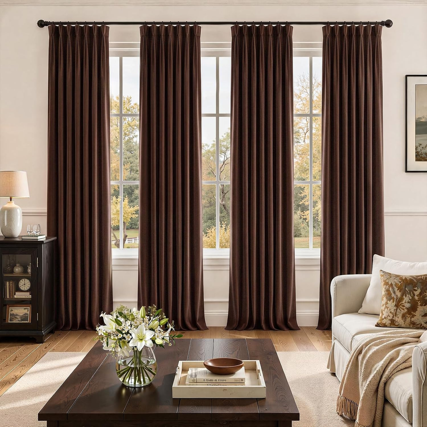 Topfinel Brown Pinch Pleated Velvet Curtains 84 Inches Long 4 Panels Set | Amazon (US)