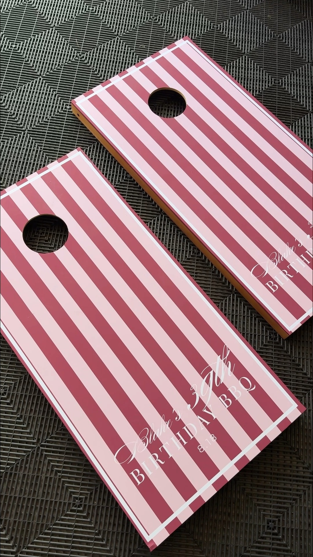 Custom corn hole vinyl covers from Etsy. I had them printed out at Walgreens.