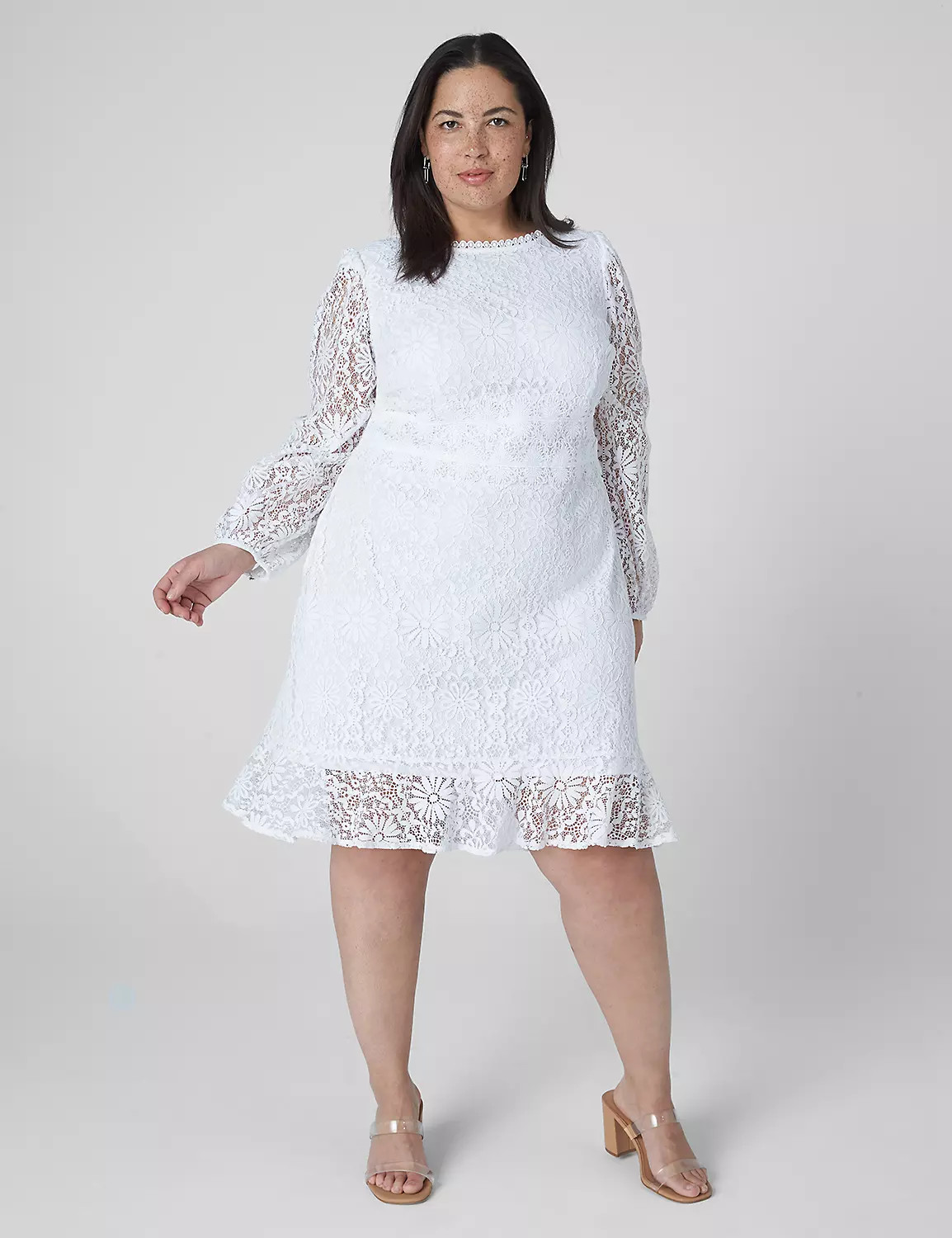 Blouson-Sleeve Boatneck Lace Dress | LaneBryant | Lane Bryant (US)