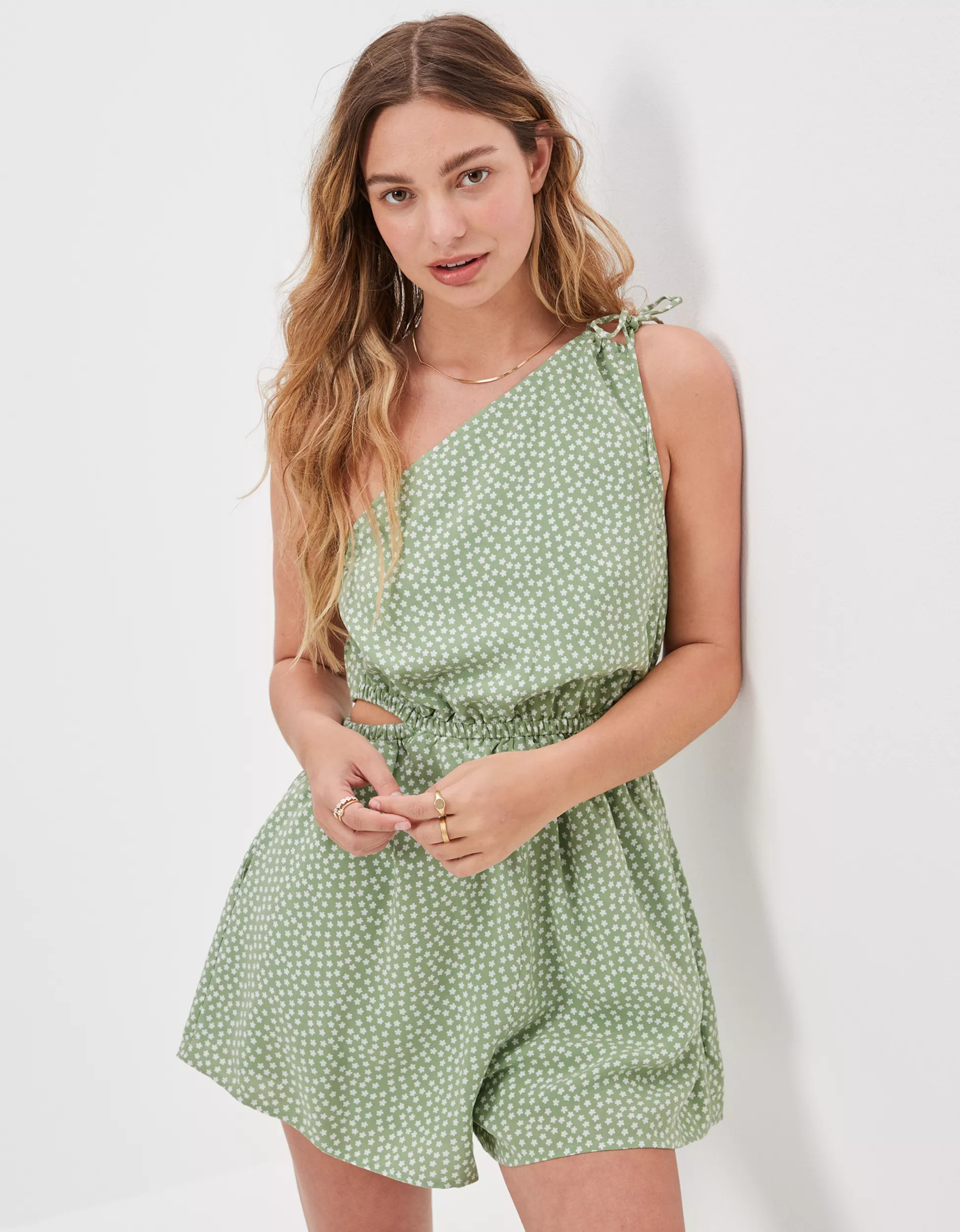 AE One-Shoulder Cut-Out Romper | American Eagle Outfitters (US & CA)