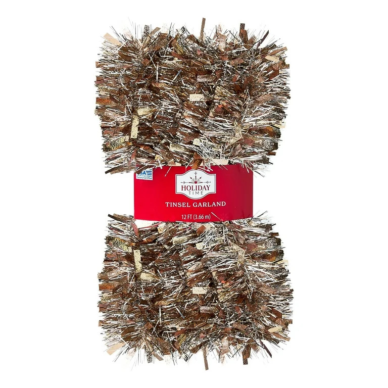 Wide Needle Cracked Ice Rose with Narrow Silver Lame Tinsel Christmas Garland, 12', by Holiday Ti... | Walmart (US)