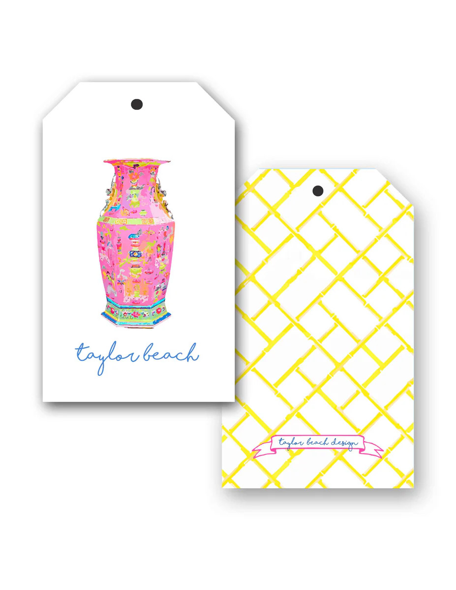 Haute Chinoiserie Personalized Hang Tags, Pink | Taylor Beach Design
