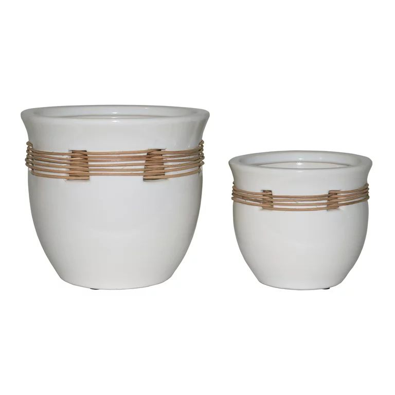 Better Homes & Gardens 8 inch/6 inch White Ceramic Basket Pot Set of 2 - Walmart.com | Walmart (US)