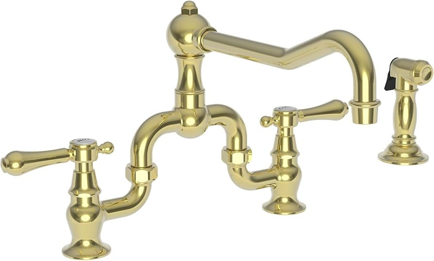 Newport Brass 9453-1 Chesterfield Double Handle Bridge Kitchen Faucet with Side Spray and Metal L... | Amazon (US)