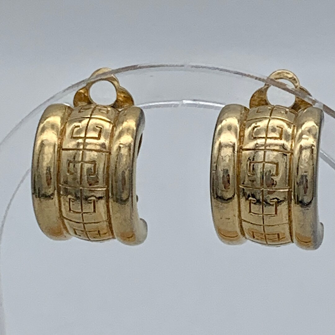 Givenchy Chunky Half Hoop Gold Tone Logo Clip Earrings - Etsy | Etsy (US)