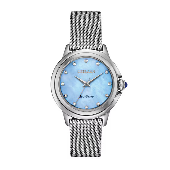 Ladies' Citizen Eco-Drive® Ceci Diamond Accent Mesh Watch with Blue Mother-of-Pearl Dial (Model:... | Zales