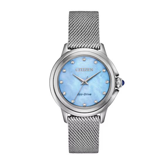 Ladies' Citizen Eco-Drive® Ceci Diamond Accent Mesh Watch with Blue Mother-of-Pearl Dial (Model:... | Zales