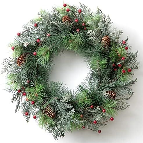 LOHASBEE Artificial Christmas Wreath, 22" Pine Cone Grapevine Flocked Glitter Greenery Wreath wit... | Amazon (US)