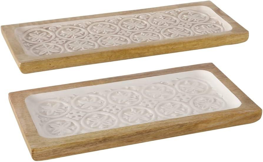 Moroccan Mandala Trays, Snack and Dessert, Daisy Pattern, Beige and White, Solid Wood, Food Safe,... | Amazon (US)