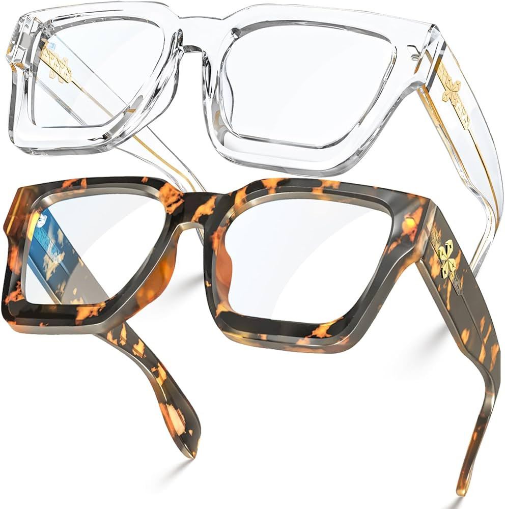 VISOONE 2 Pack Blue Light Blocking Glasses Rectangle Frame and Chic Preppy Look for Women Men RIV... | Amazon (US)