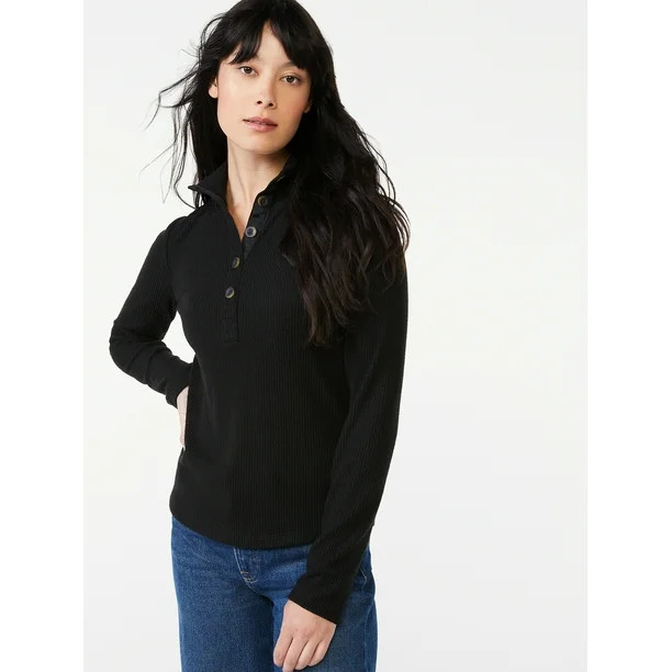 Free Assembly Women's Mock Neck Henley Top - Walmart.com | Walmart (US)