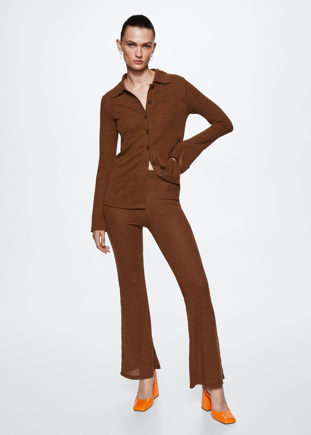 Ribbed shirt with buttons | MANGO (US)