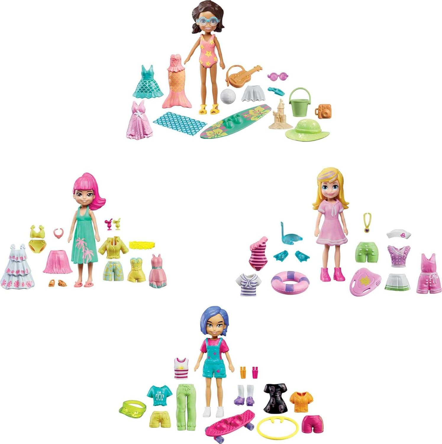 Polly Pocket Splashin’ Style Fashion Pack, Four 3-in/7.62-cm Dolls: Polly, Shani, Margot and Be... | Amazon (US)