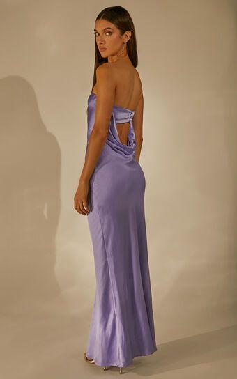 Charlita Dress - Strapless Cowl Back Satin Maxi Dress in Lilac | Showpo (US, UK & Europe)
