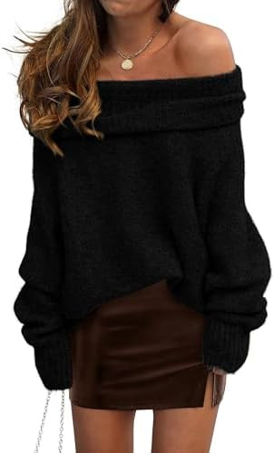 PRETTYGARDEN Women's Off The Shoulder Sweater Long Sleeve Tops 2026 Fall Loose Knit Pullover Swea... | Amazon (US)