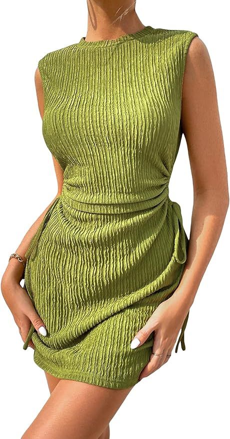 GORGLITTER Women's Cut Out Mini Dress Drawstring Ruched Sleeveless Textured Tank Dresses | Amazon (US)