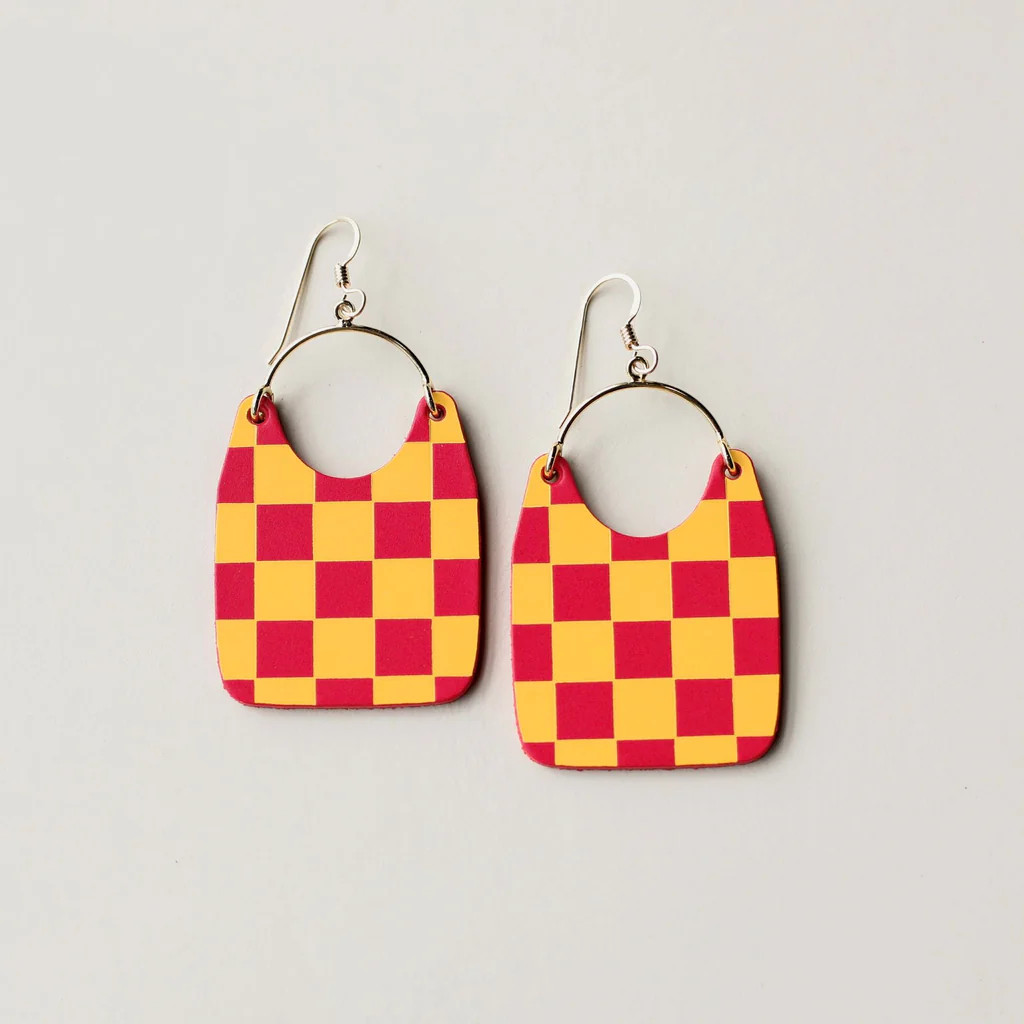 Crimson & Yellow Checkmate Charlies | Nickel and Suede
