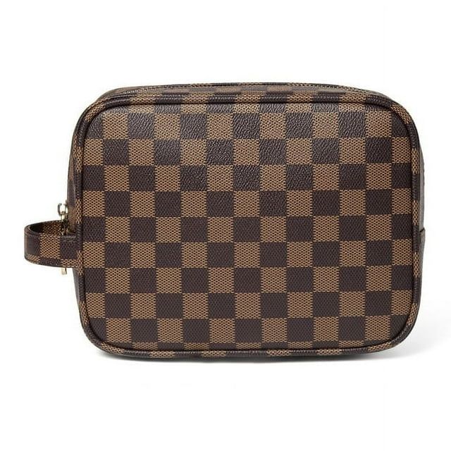 Daisy Rose Cosmetic Toiletry Bag PU Vegan Leather Travel Bag for Women - Brown Checkered | Walmart (US)