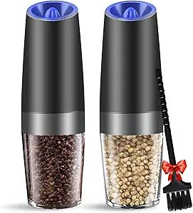MOVNO Gravity Electric Salt and Pepper Grinder Set of 2 with Blue LED Light, Battery Powered Pepp... | Amazon (US)