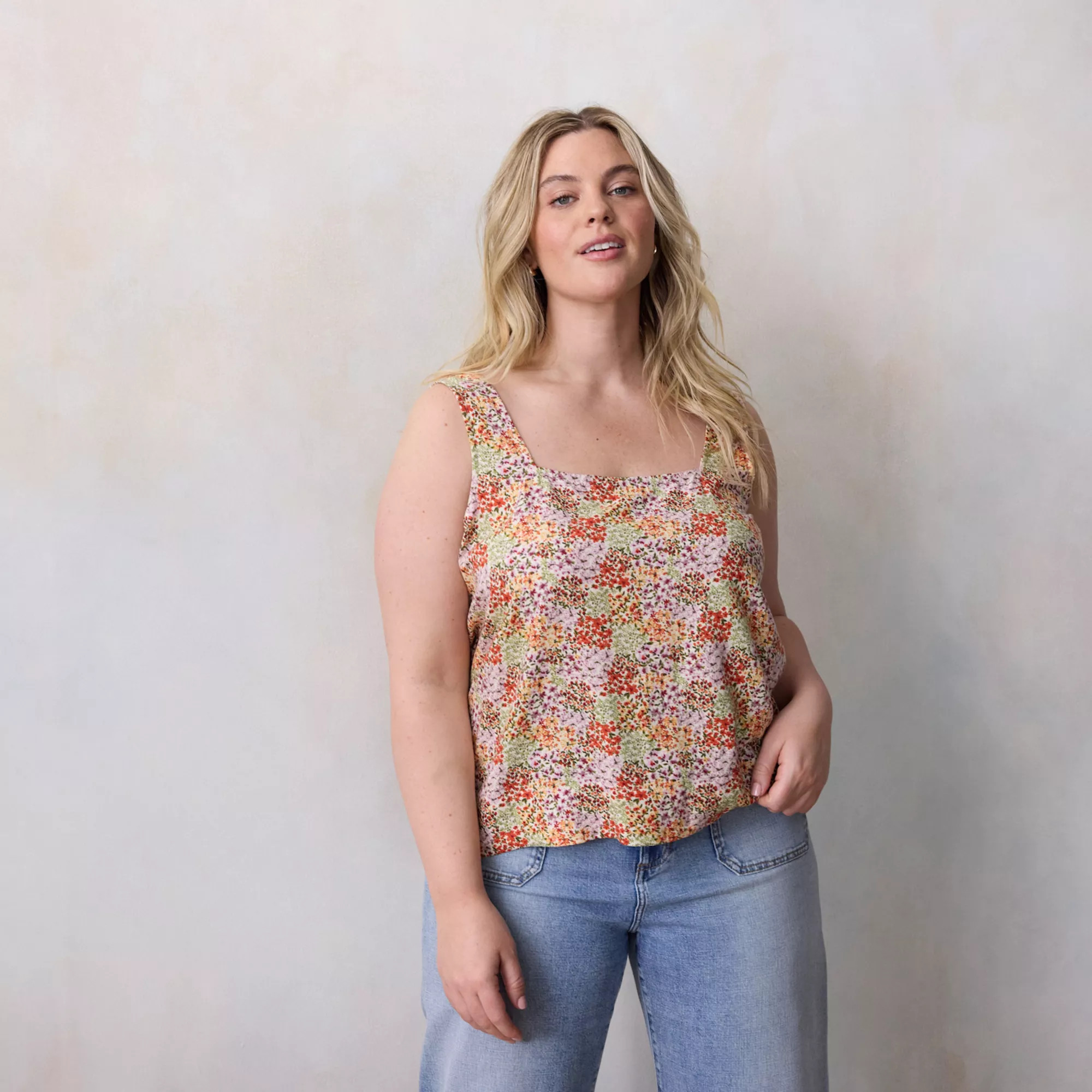 Plus Size LC Lauren Conrad Square Neck Button Back Tank Top | Kohl's