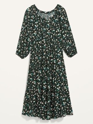 Long-Sleeve Tiered Floral Midi Swing Dress for Women | Old Navy (US)